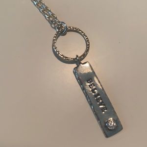 Necklace sterling silver vertical bar believe clear cz